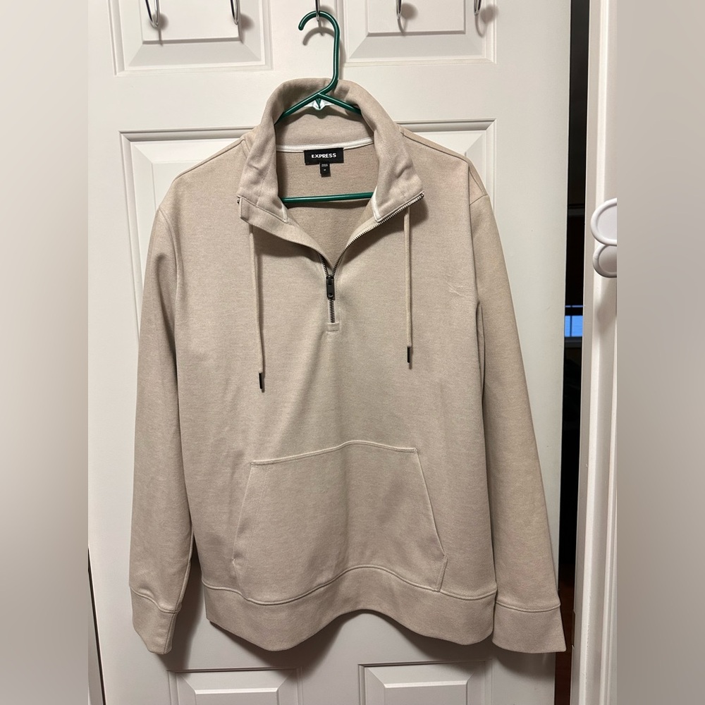 Express Men's Beige Zip-Up Sweater